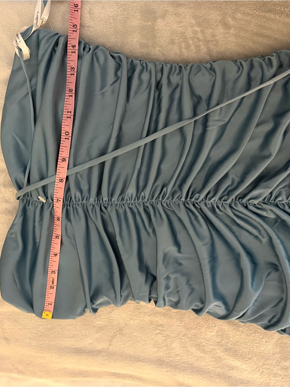 NWT Strapless Ruched Blue Cascade Evening Dress - Picture 11 of 12